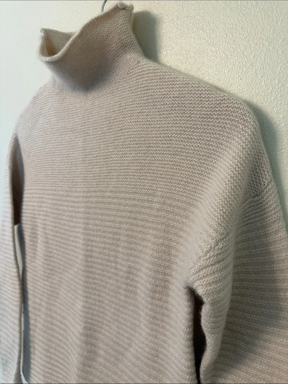 360 Cashmere 100% Cashmere Funnel Neck Sweater Cream Audra Textured Knit M